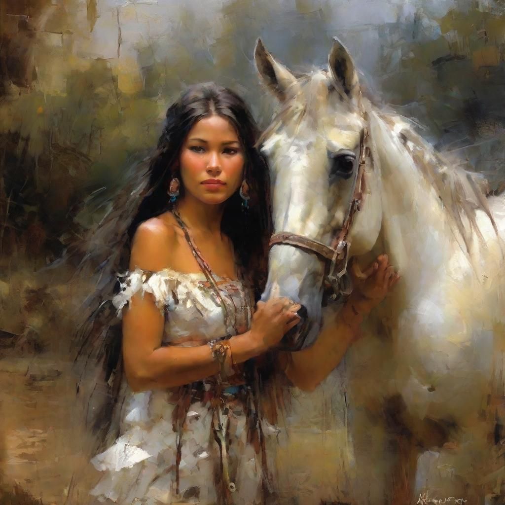 Native American Woman and Horse Portrait