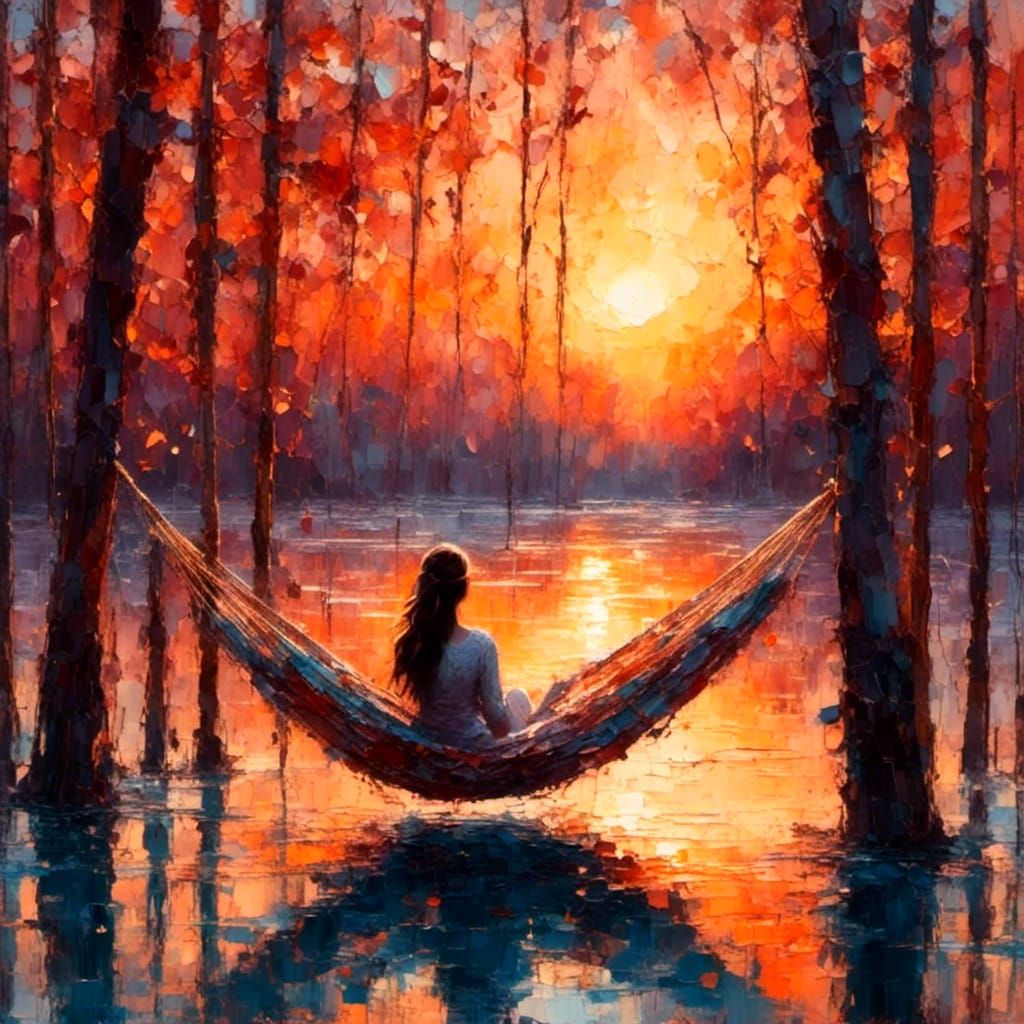 Idyllic Hammock Scene as Impressionist Painting