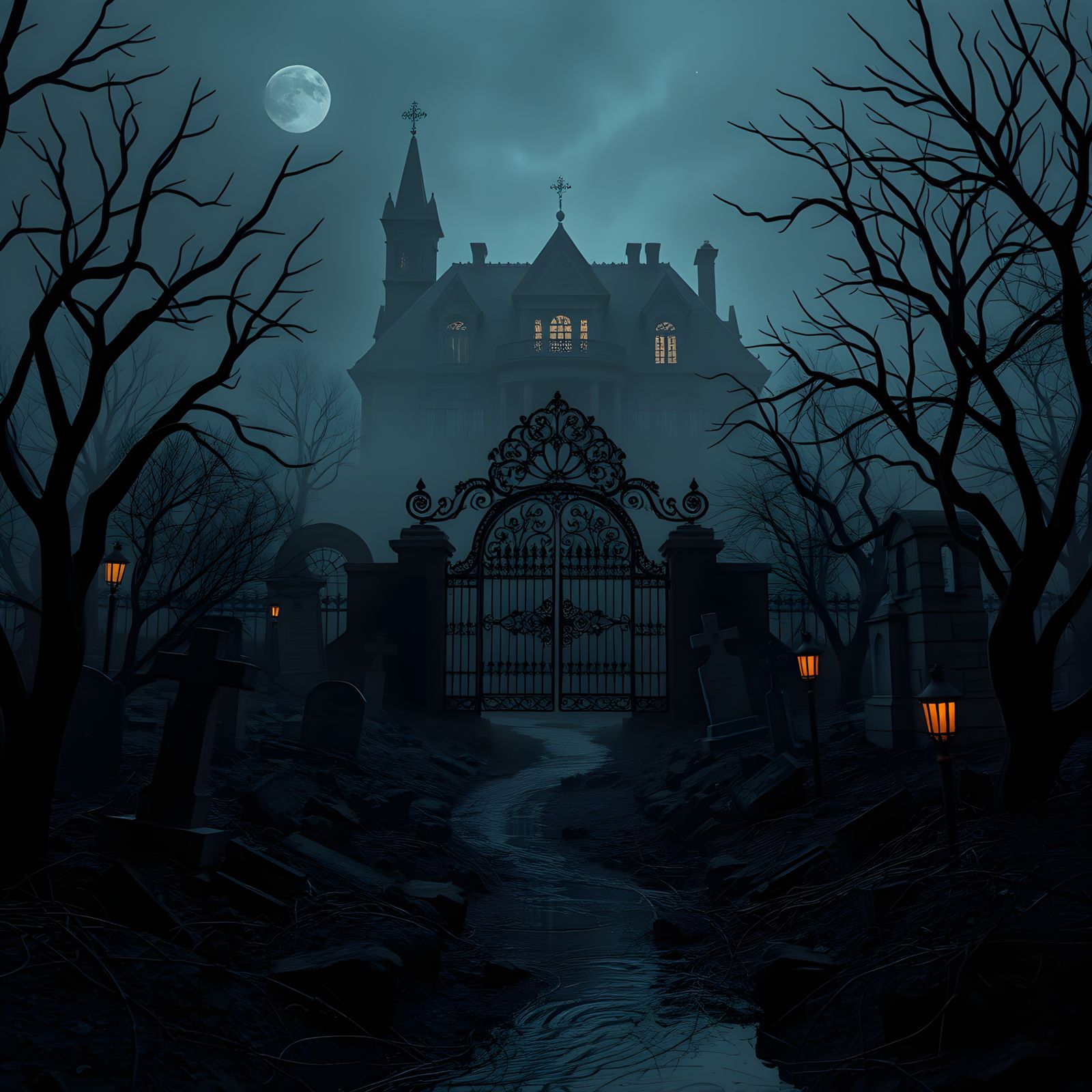 Spooky Gothic Mansion in Origami Papercraft Style