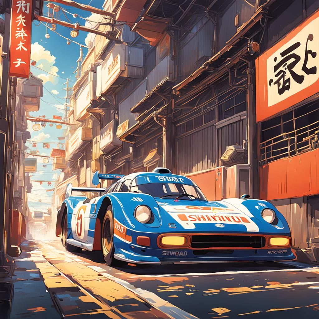 Anime Race Car in Studio Ghibli Style