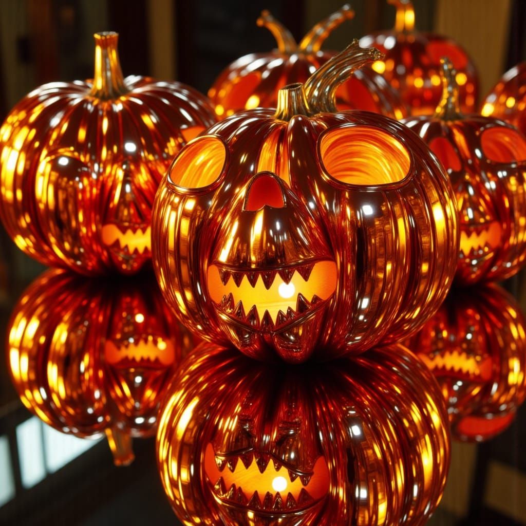 Gleaming Chrome Jack-o'-Lanterns in Mirror Finish