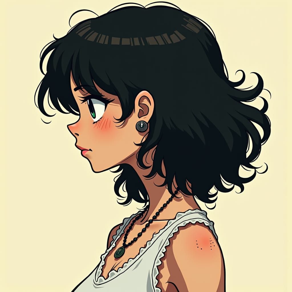 Anime Girl in Y2K Style with Black Mask