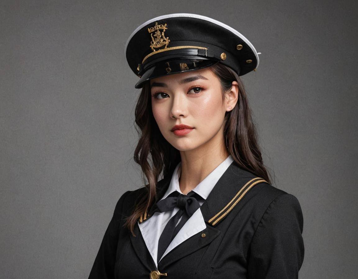 Young Woman in Classic Black Sailor Uniform