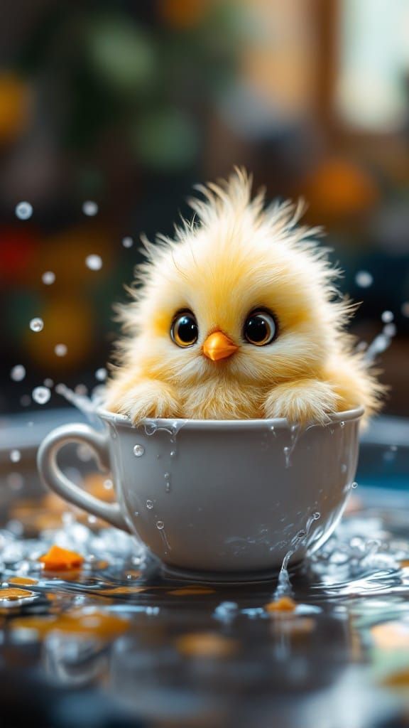 Adorable Felted Chicken Surfs in Kitchen Sink