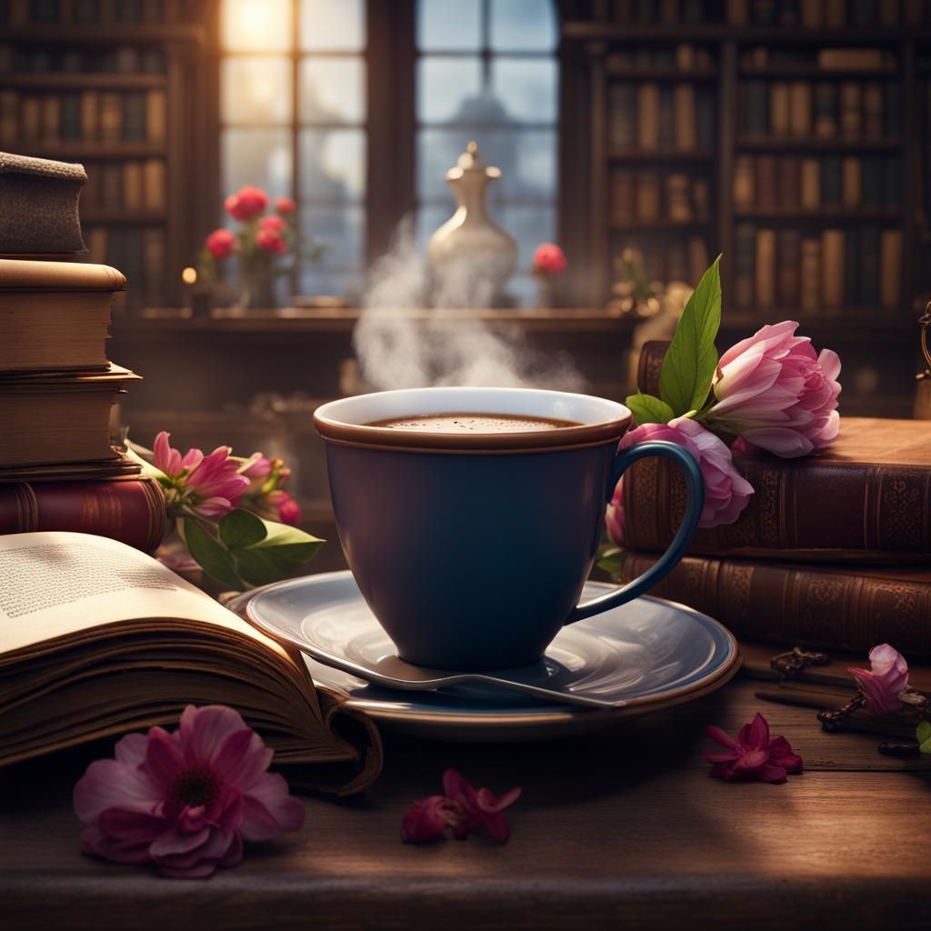 Steaming Coffee Cup Still Life, Detailed Matte Painting