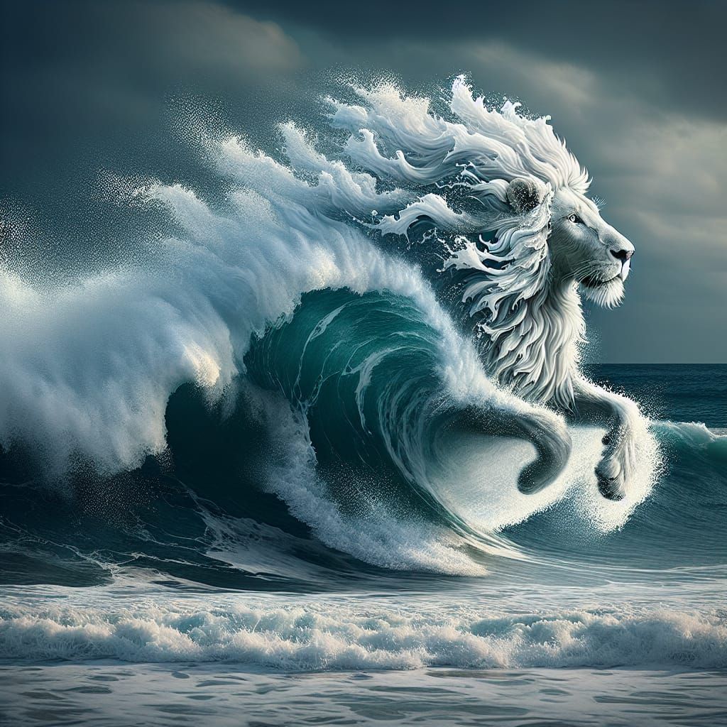 Majestic Seafoam Lion in Fantasy Digital Art