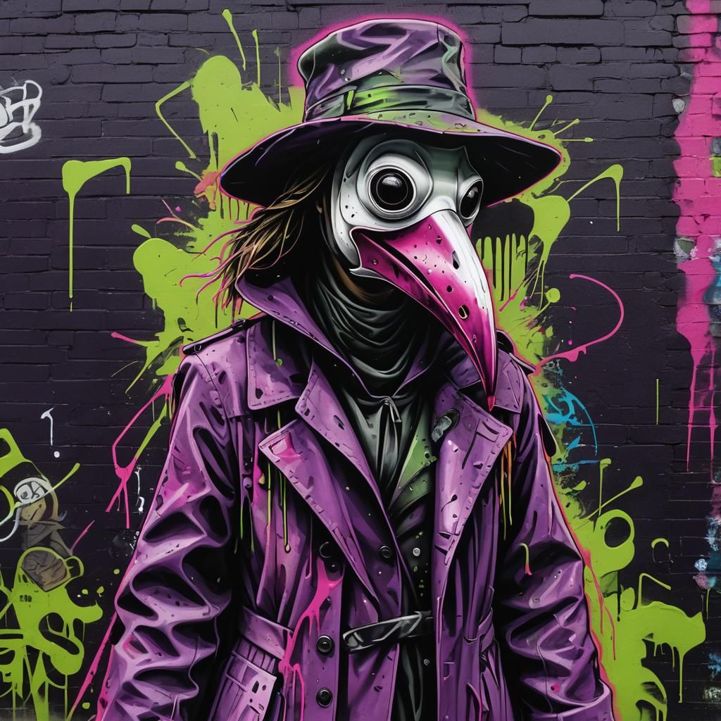 Graffiti Portrait of Plague Doctor in Alleyway