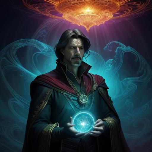Marvel's Dr. Strange (Benedict Cumberbatch) A crystal arch around a platinum flaring vortex, light rays, magic realism, ...