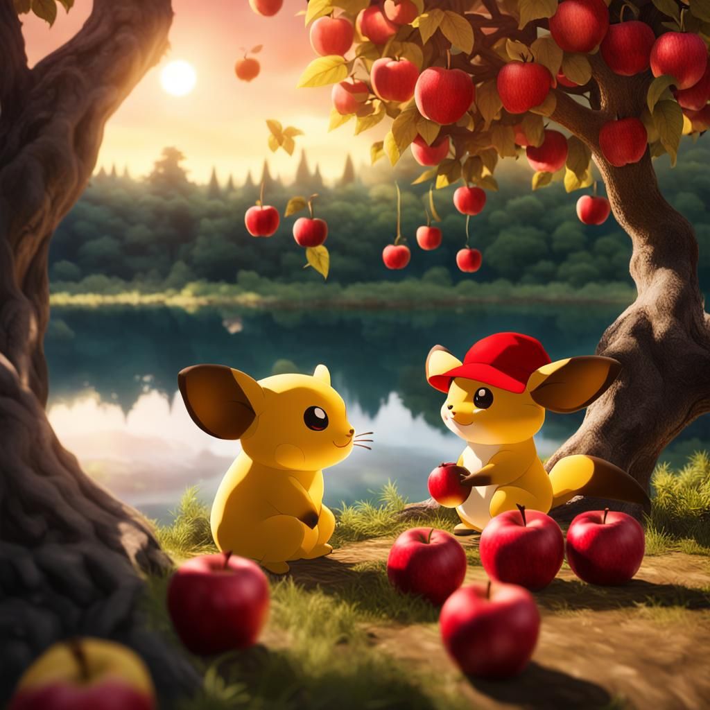 Raichu in Forest with Apples, Professional Photography
