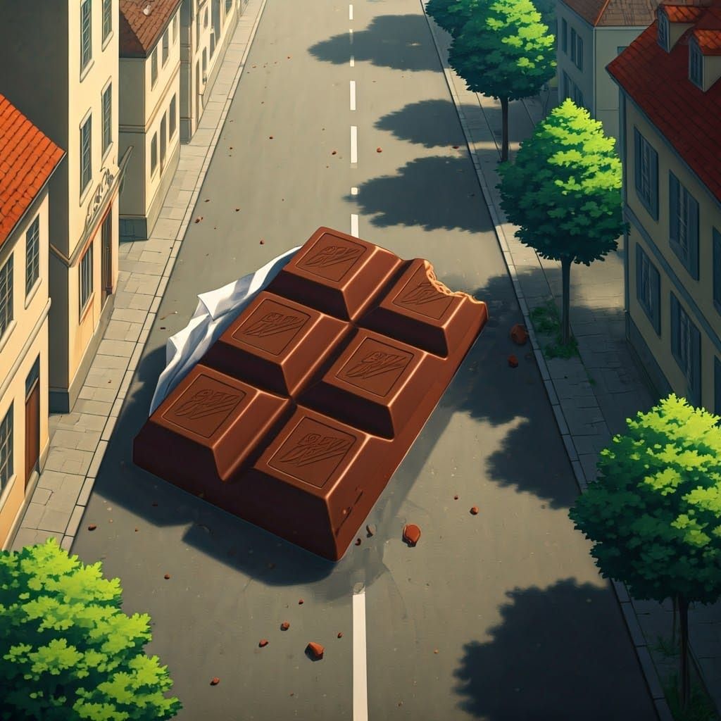 Giant Chocolate Bar Breaks Through Anime Town