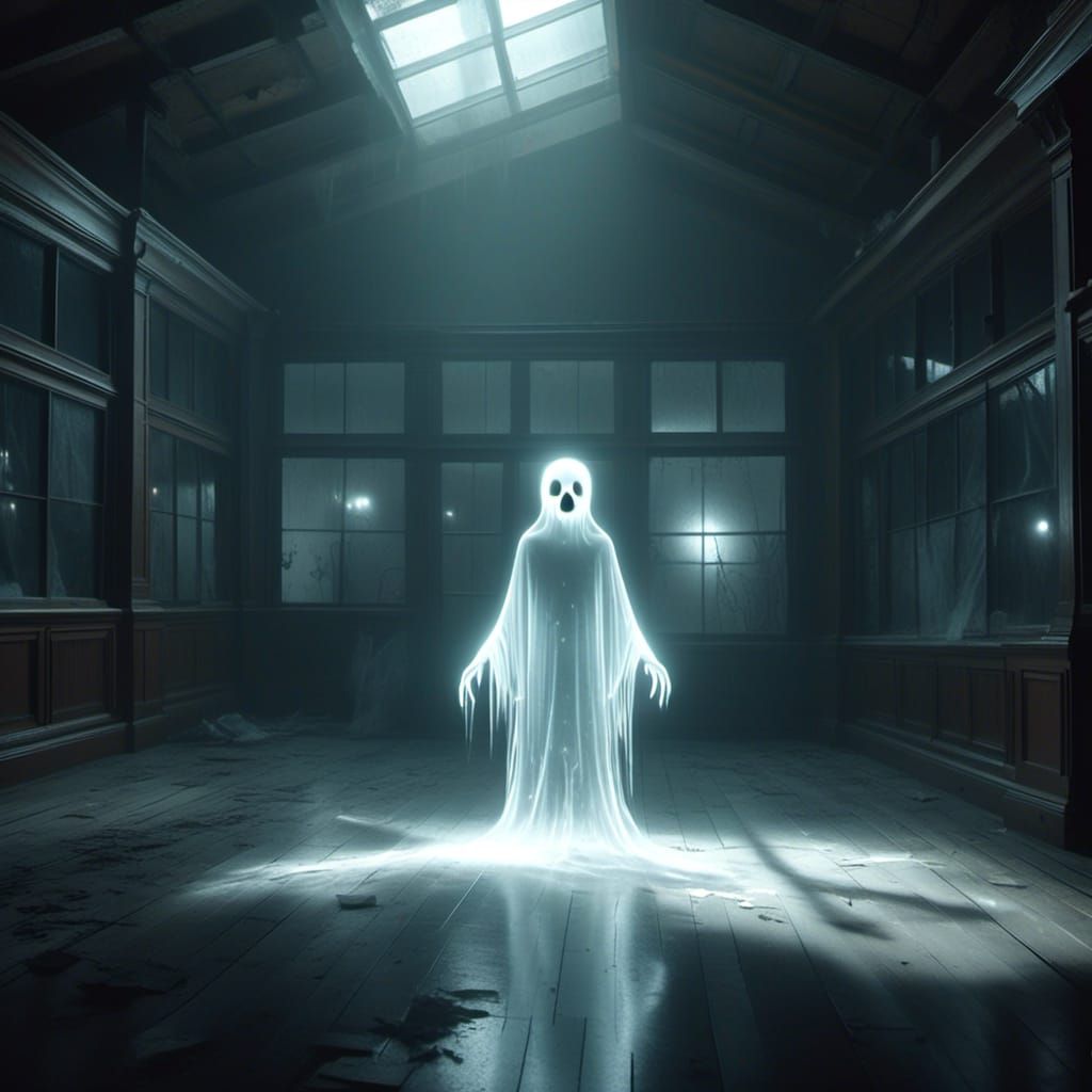 Glowing Ghost Entity Trapped in Glass Enclosure