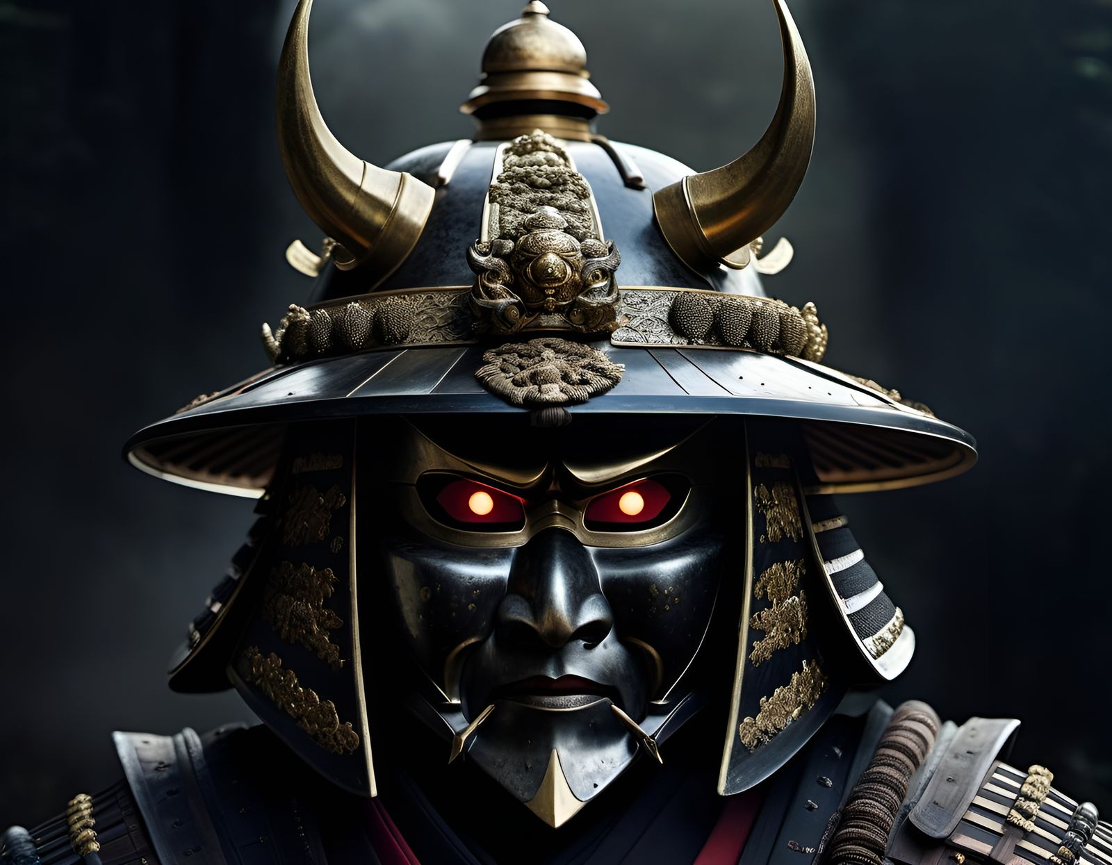 Ornate Samurai Helmet on Battlefield in Hyperrealism