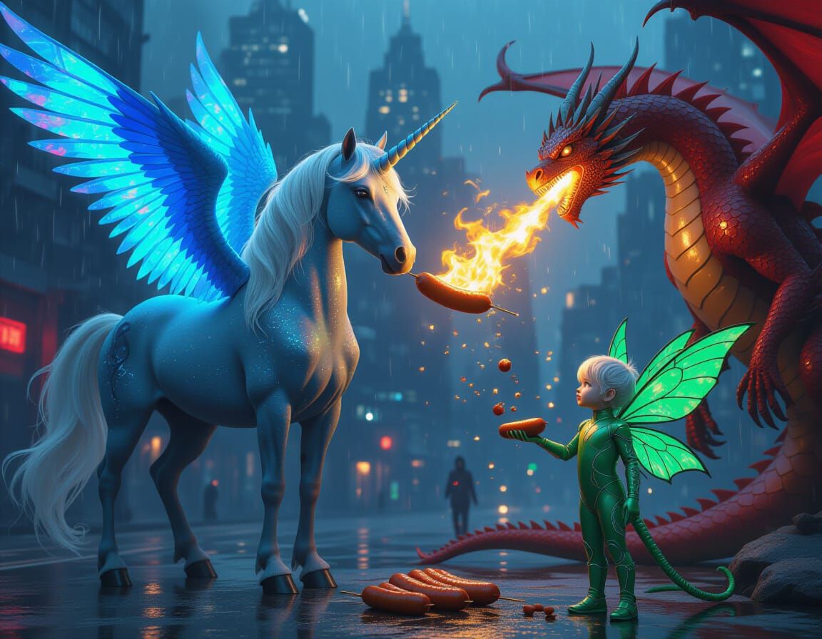Cyberpunk Unicorn Dragon Sausage Serenade