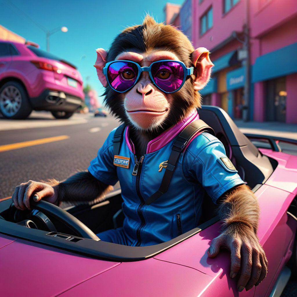 Sleek Monkey Speeds Down the Road in a Vibrant Pink Lamborgh...