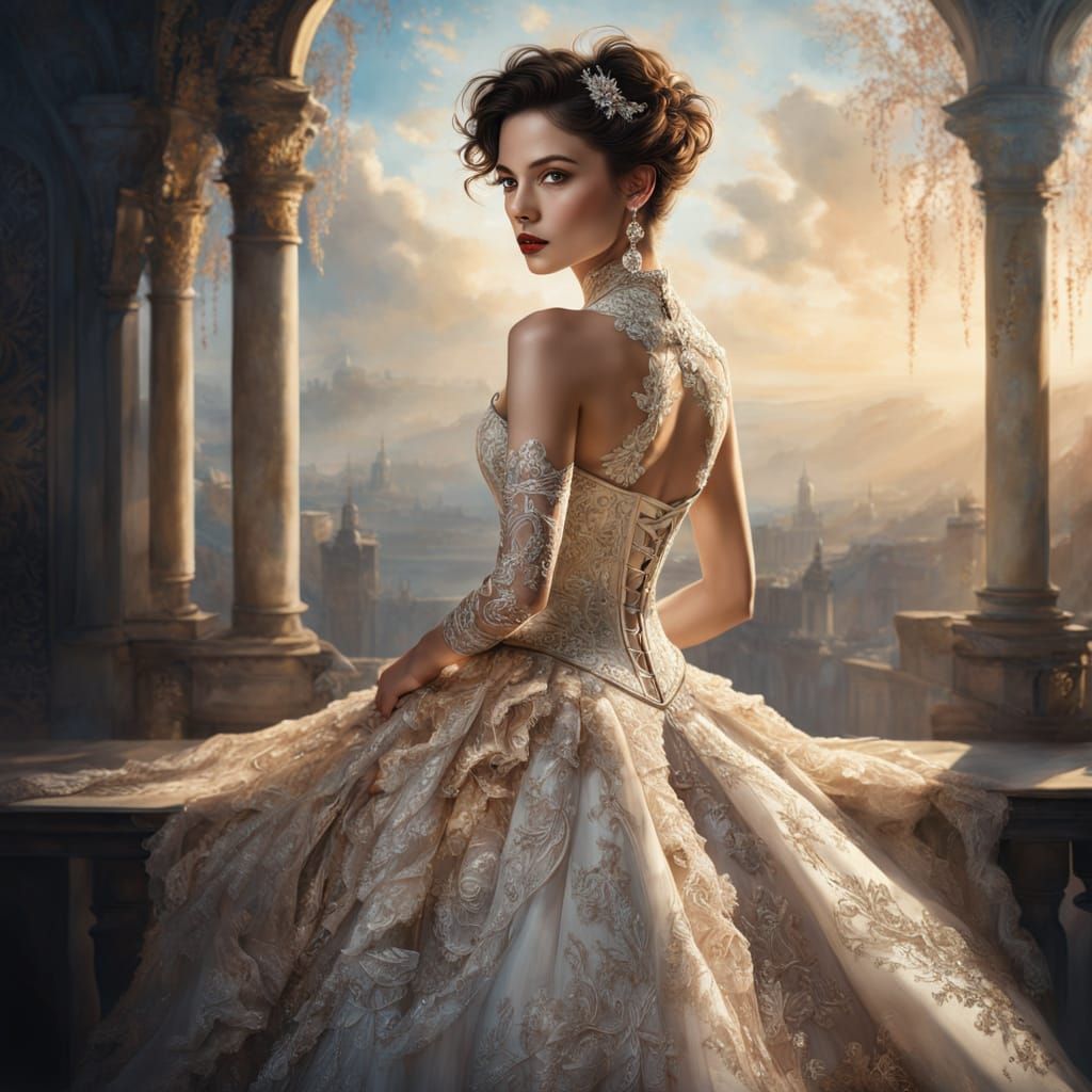 Elegant Bridal Gown Painting with Floral Embroidery