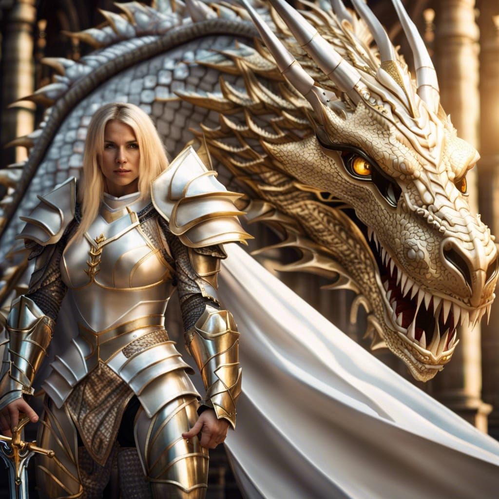 Woman and Dragon in Castle Courtyard