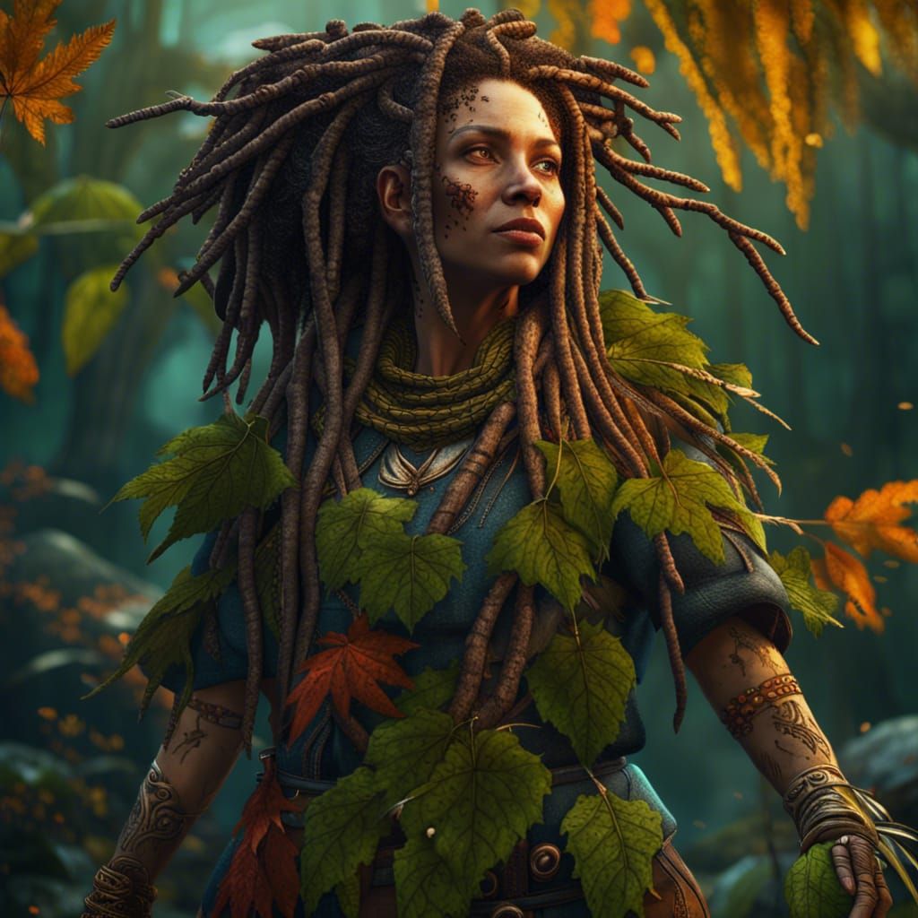 Woman with Leaves Clothes: Detailed Fantasy Art