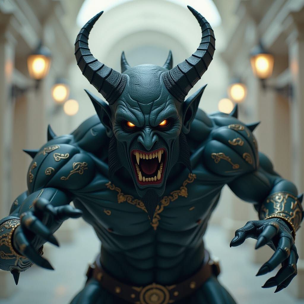 Monstrous Alabaster Demon Reaching Out in Photorealistic Sty...