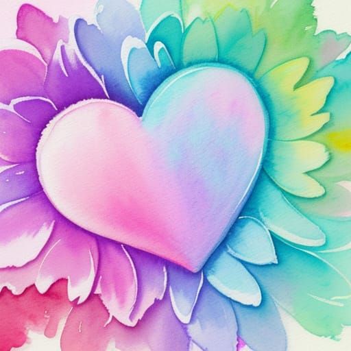 Whimsical Hearts and Flowers in Watercolor Style