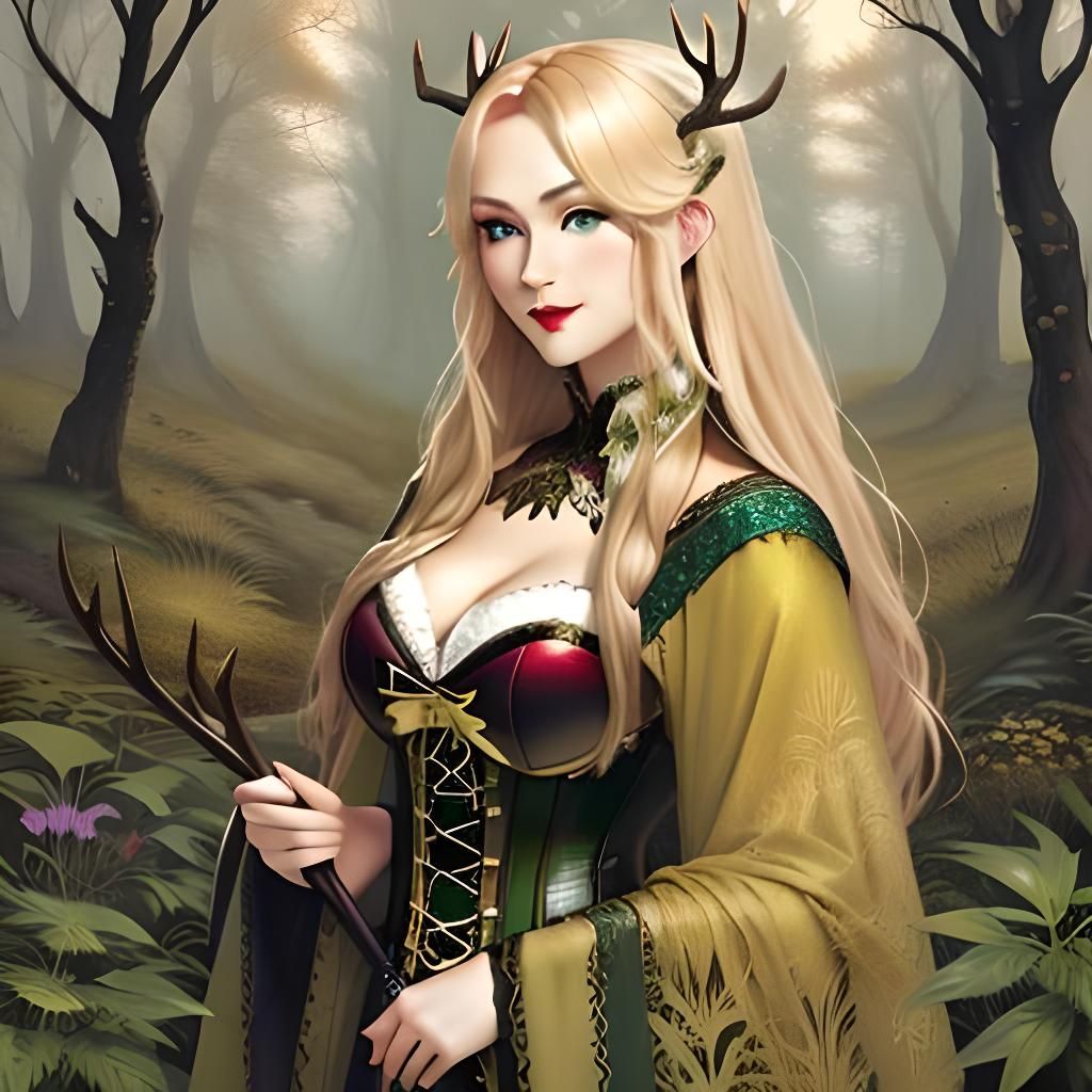 Antlered Woman in Corset: Fantasy Portrait