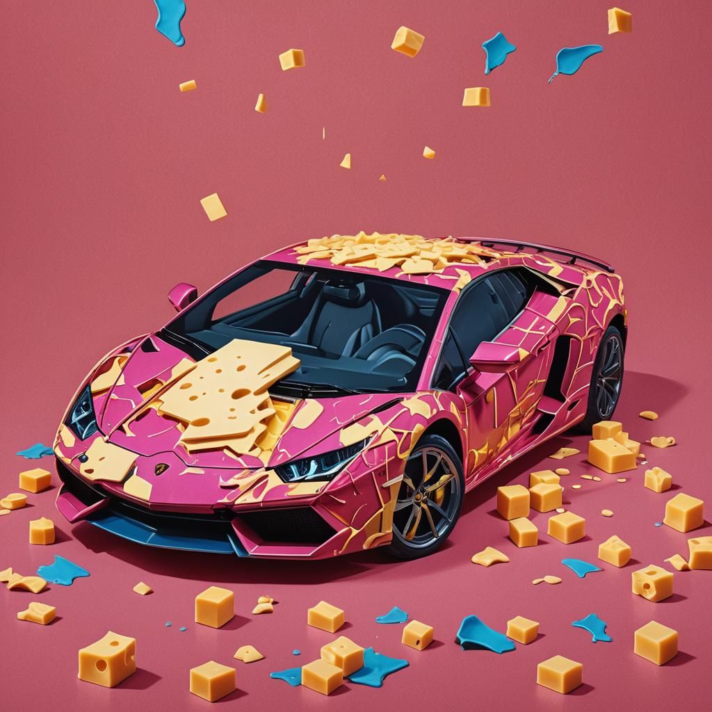Cheese Lamborghini in Pop Art Style