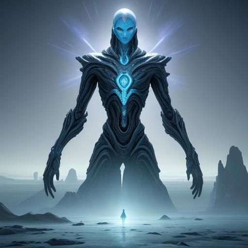 Alien Nomad on Frozen Planet in Surrealist Style