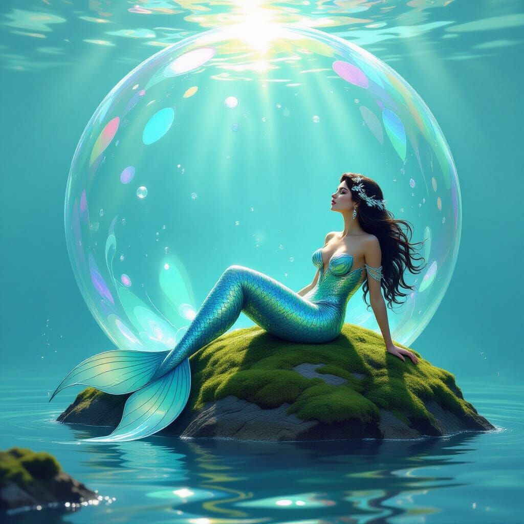 Mermaid in Bubble, Art Nouveau Style