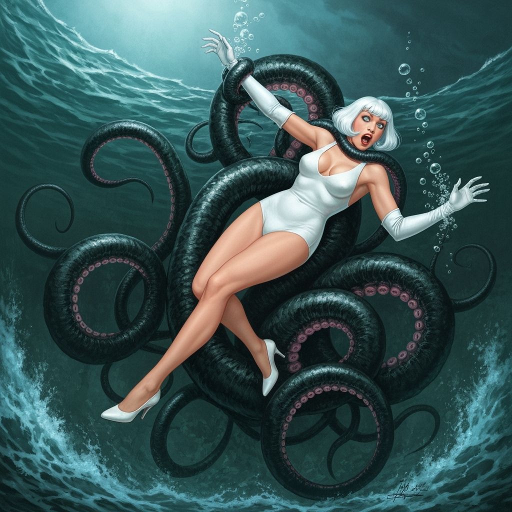 Emma Frost Pulled Undersea by Tentacle Monster
