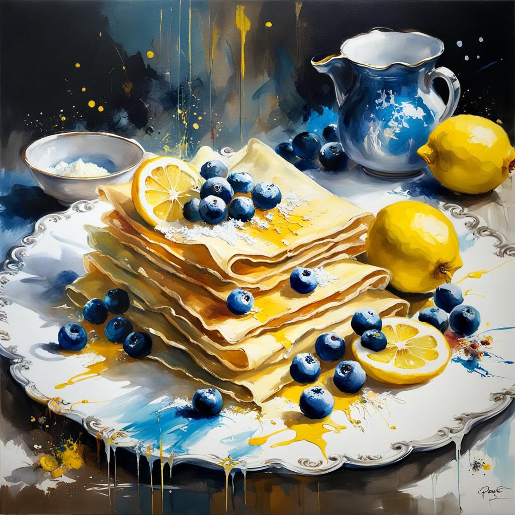 Delicious Lemon Crepes in Oil Painting Style