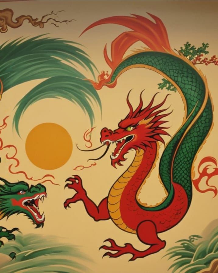 Vibrant Chinese Dragon Mural in Traditional Honolulu Style