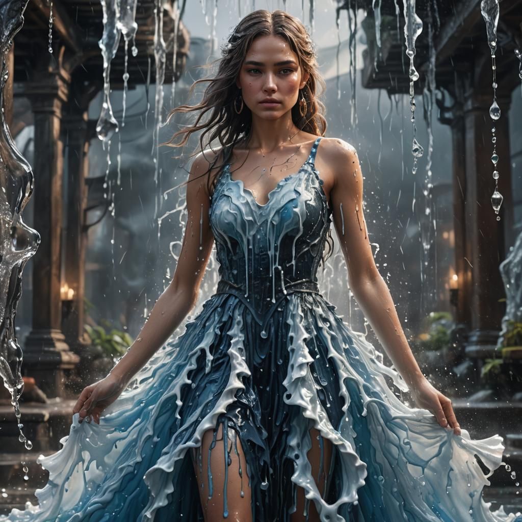 Woman in Dripping Water Dress: Fantasy Art