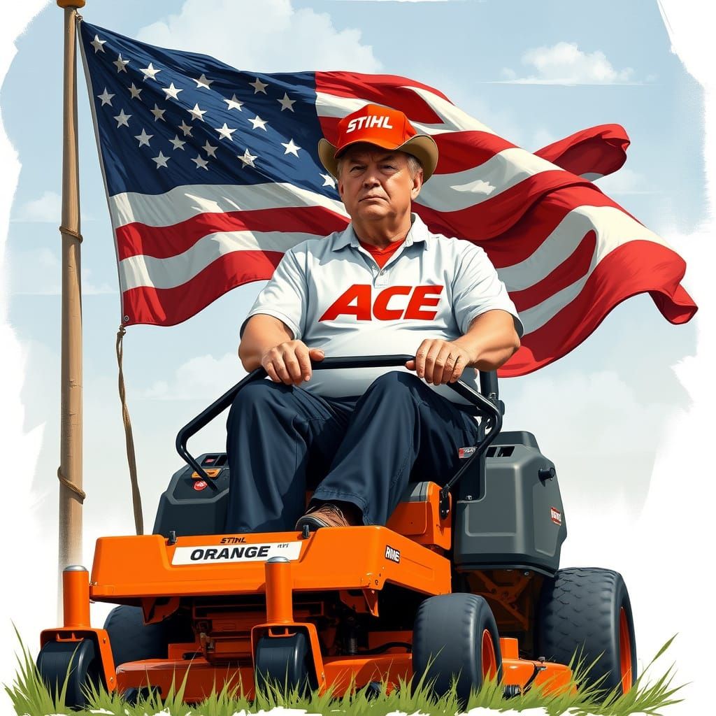 Donald Trump Rides an Orange Zero Turn in Star-Spangled Styl...