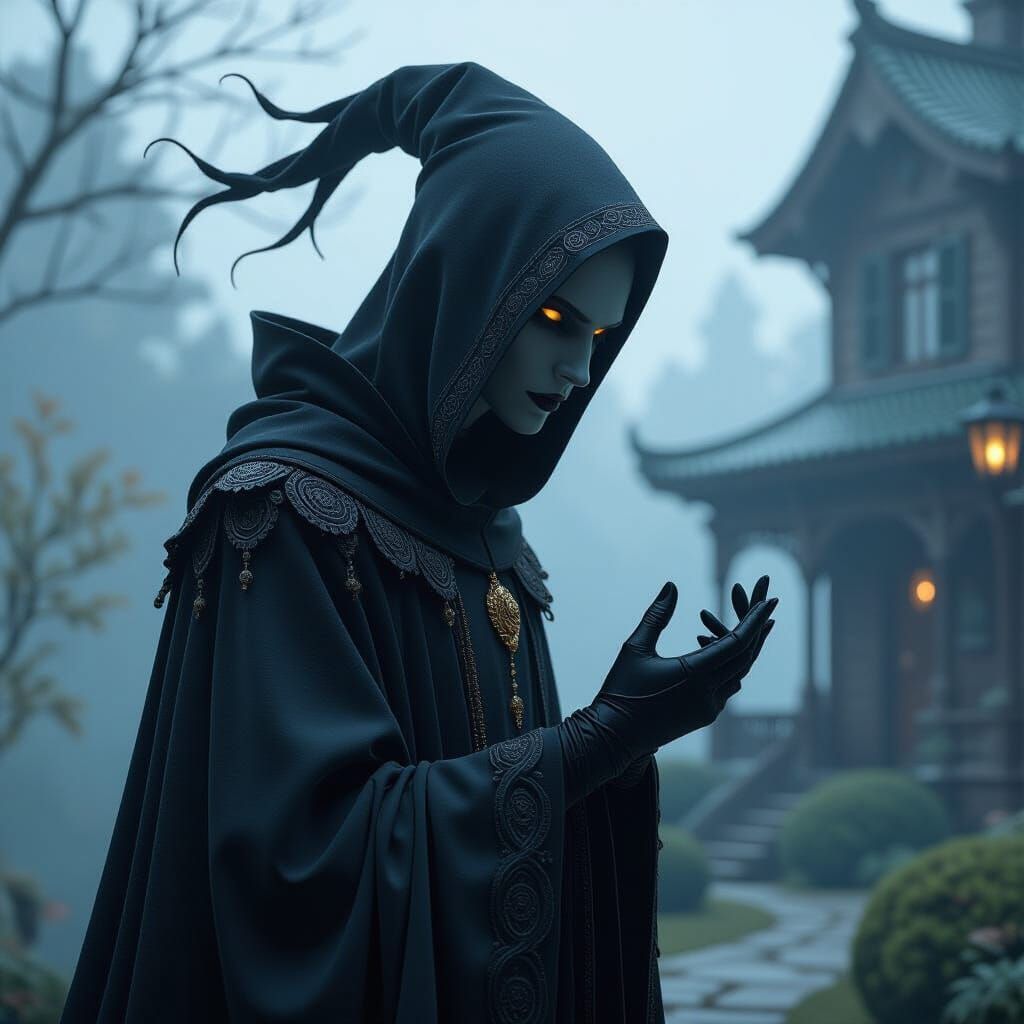 Mystical Spirit Approaching a House: Dark Fantasy Portrait