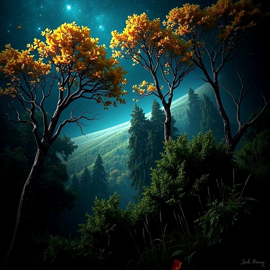 Golden Leafed Trees Under Radiant Light