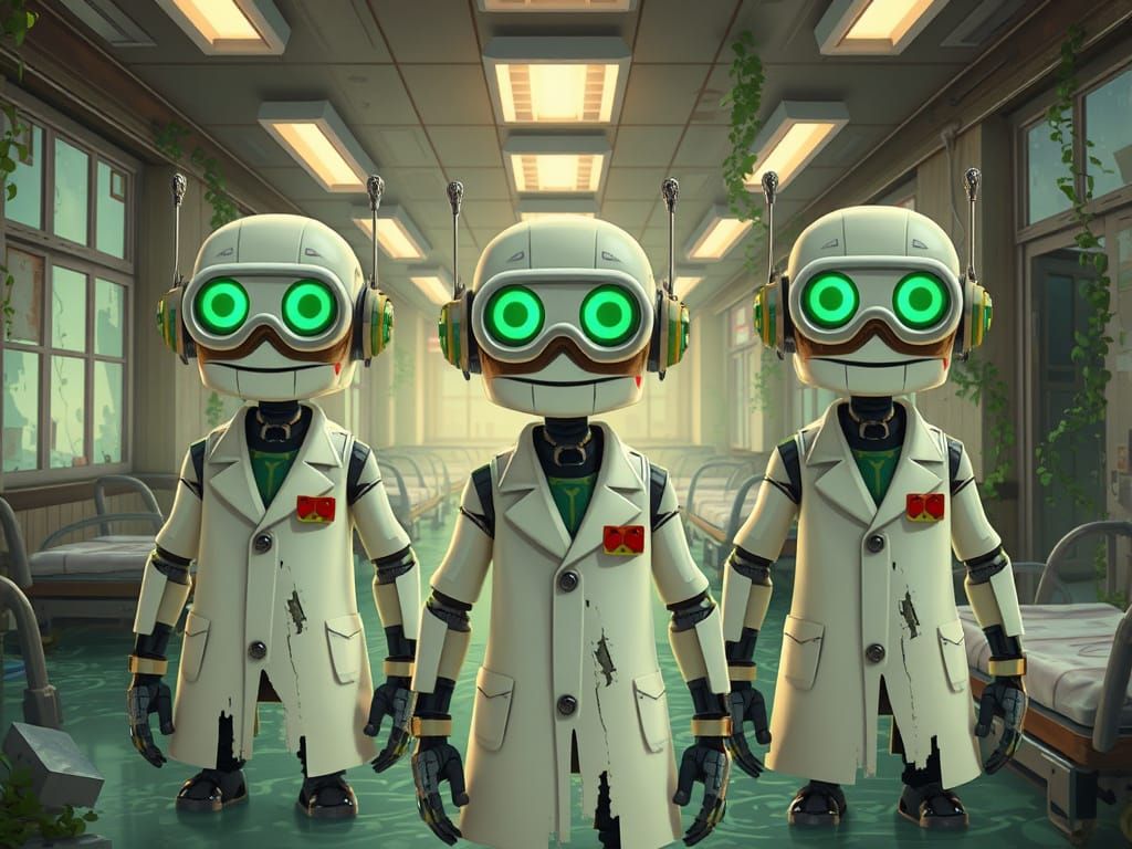 Med-Bot Automatons Explore Derelict Hospital in 3D Cartoon S...