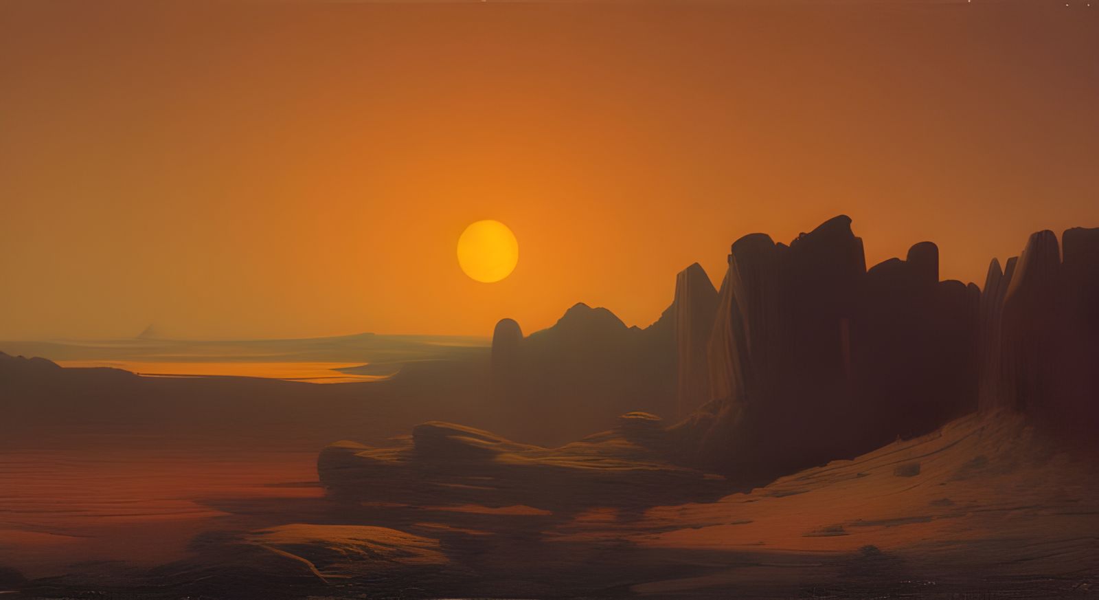 Martian Landscape with Orange Sky, Bierstadt Style