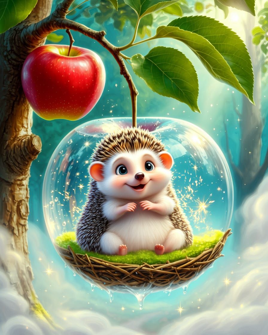 Disney Hedgehog in Luminous Apple, Pixar 3D Style
