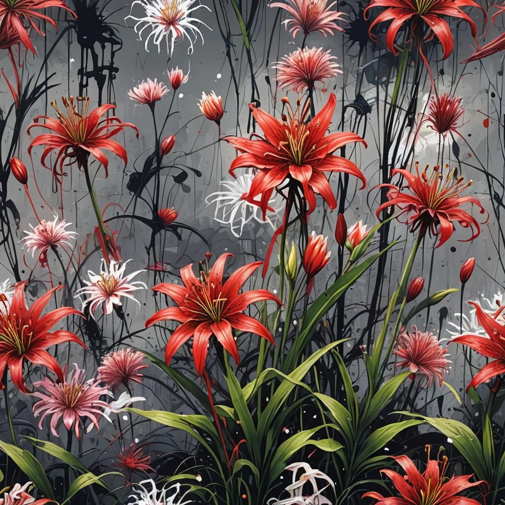 Red Spider Lily in Graffiti Art Style