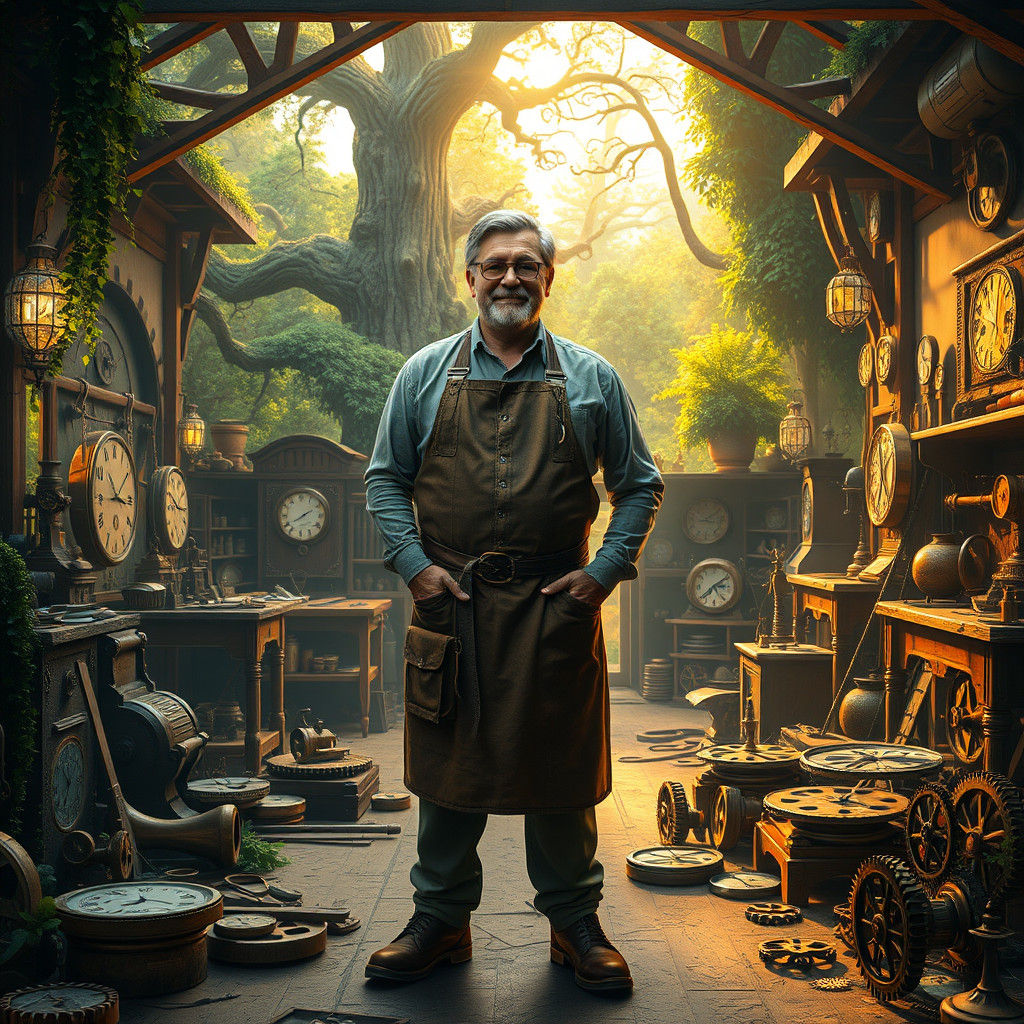 Master Clockmaker in Enchanted Workshop