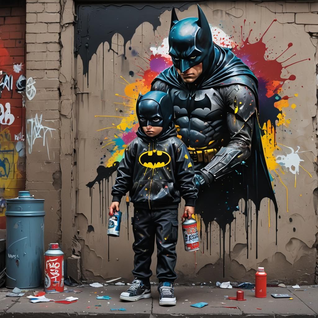 Batman Graffiti Art at Night in Spray Paint Style