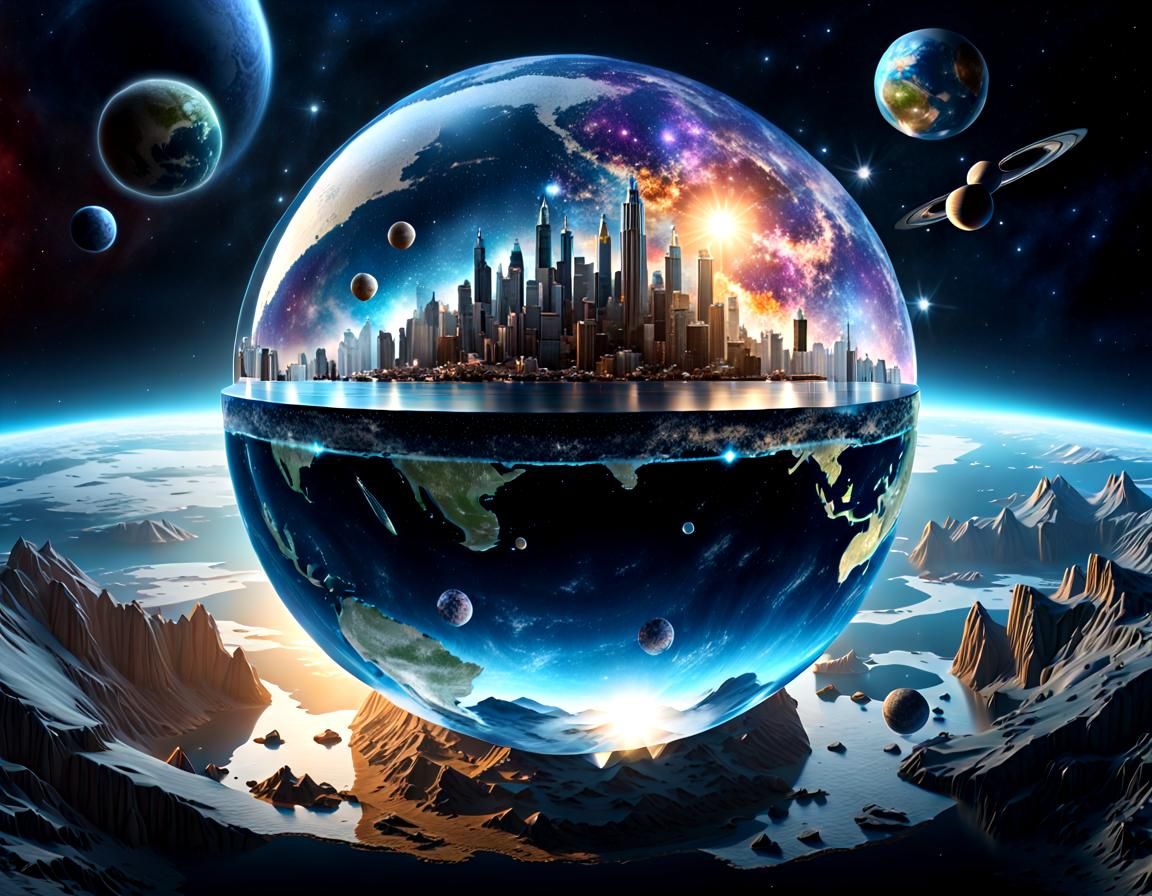 Dystopian World Reflected in Crystal Globe