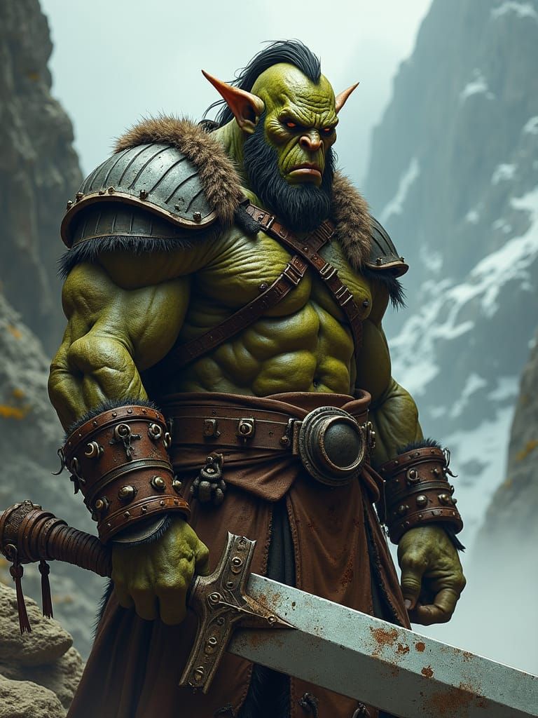 Menacing Orc Warrior in Dark Fantasy Style