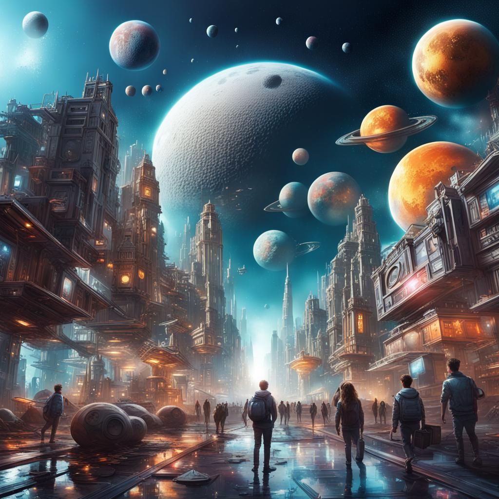 Hyperrealistic Lunar Cityscape with Spaceships