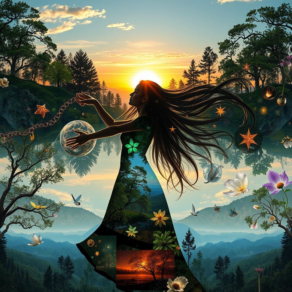 DNA Harmony: A Woman's Serene Melody in Nature