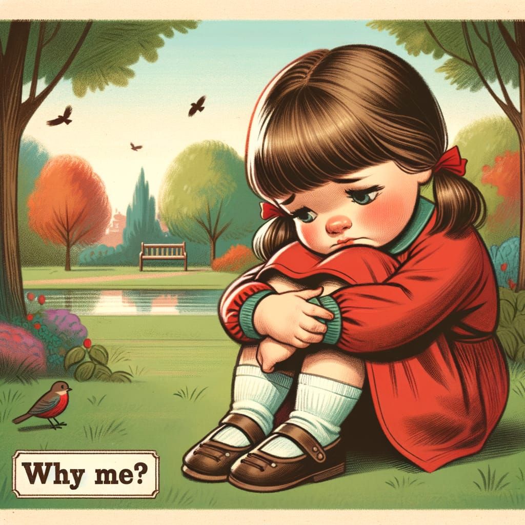 Little Girl Contemplating in Peaceful Park Illustration