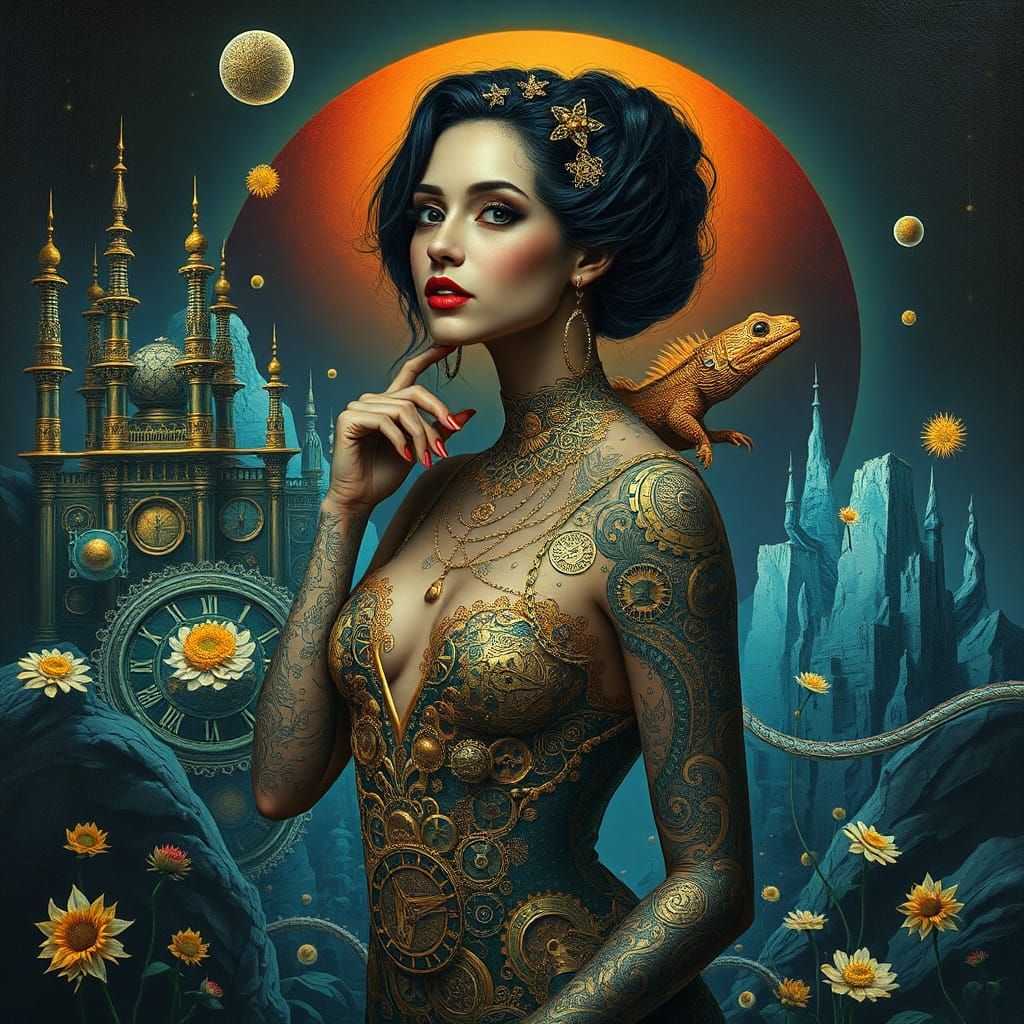 Surreal Armadillo Tattoo in Dreamlike Landscape