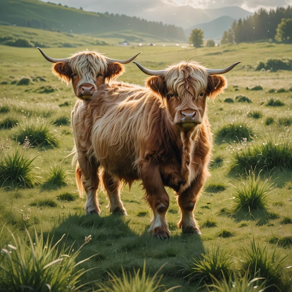 Highland Cow in Meadow, Soft Focus Art