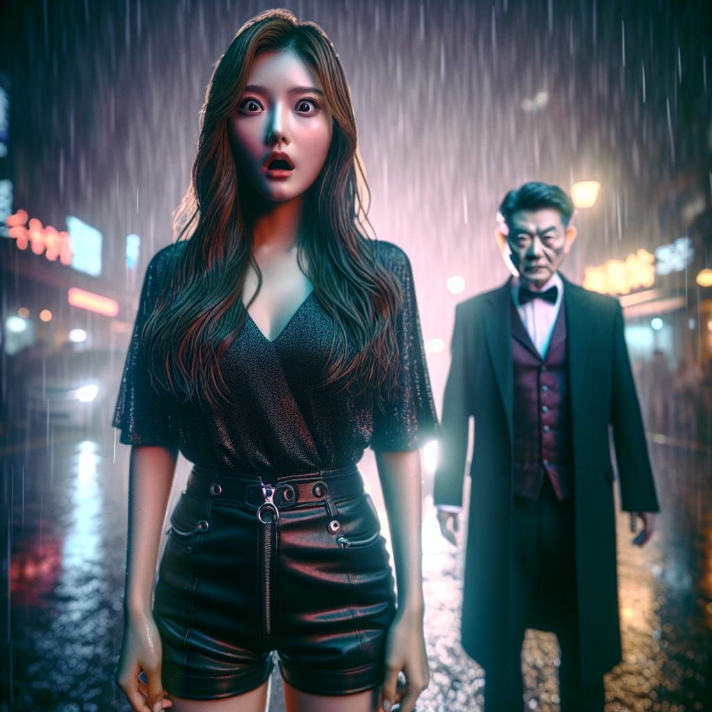 Hyperrealistic Hypnosis Scene on Rainy Night