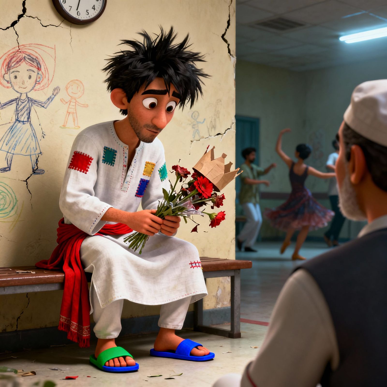 Pixar Style Character Pagal Sits Quietly in Dim Room