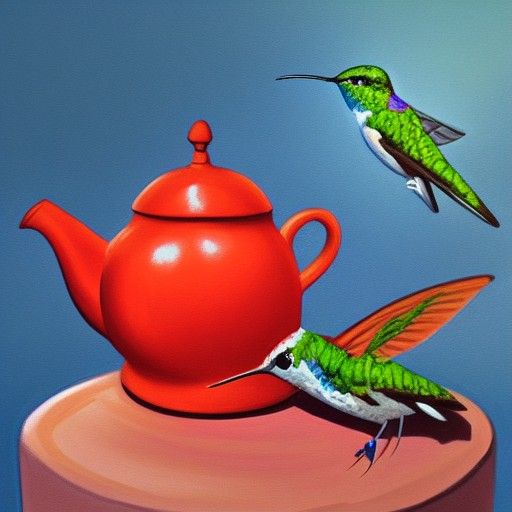 Hummingbirds Sharing Tea: A Gouache Painting